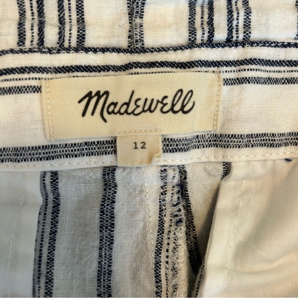 Madewell Women's Linen Cotton Blend Paperbag pants blue white belted size 12 - Picture 5 of 12